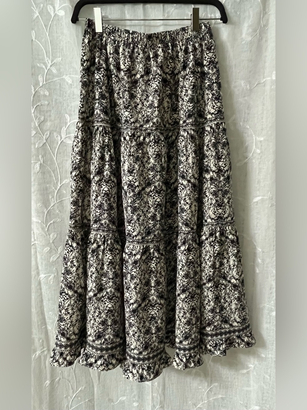 Max Studio Black and White Printed Tiered Maxi Skirt XS